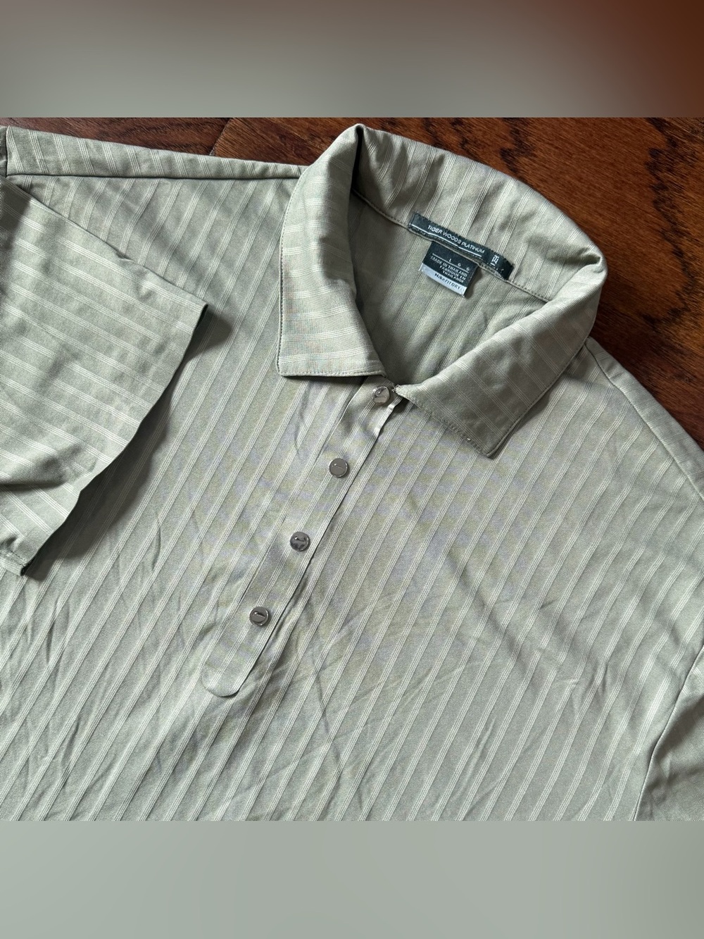 Nike Tiger Woods Platinum FIT Dry Pinstripe Mens L Sage Green Polo Shirt Golf